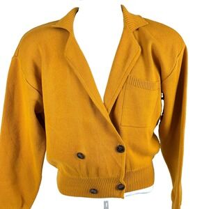 Vintage Chaus Cardigan Women's Medium Cropped Gold Knit 90s Sweater